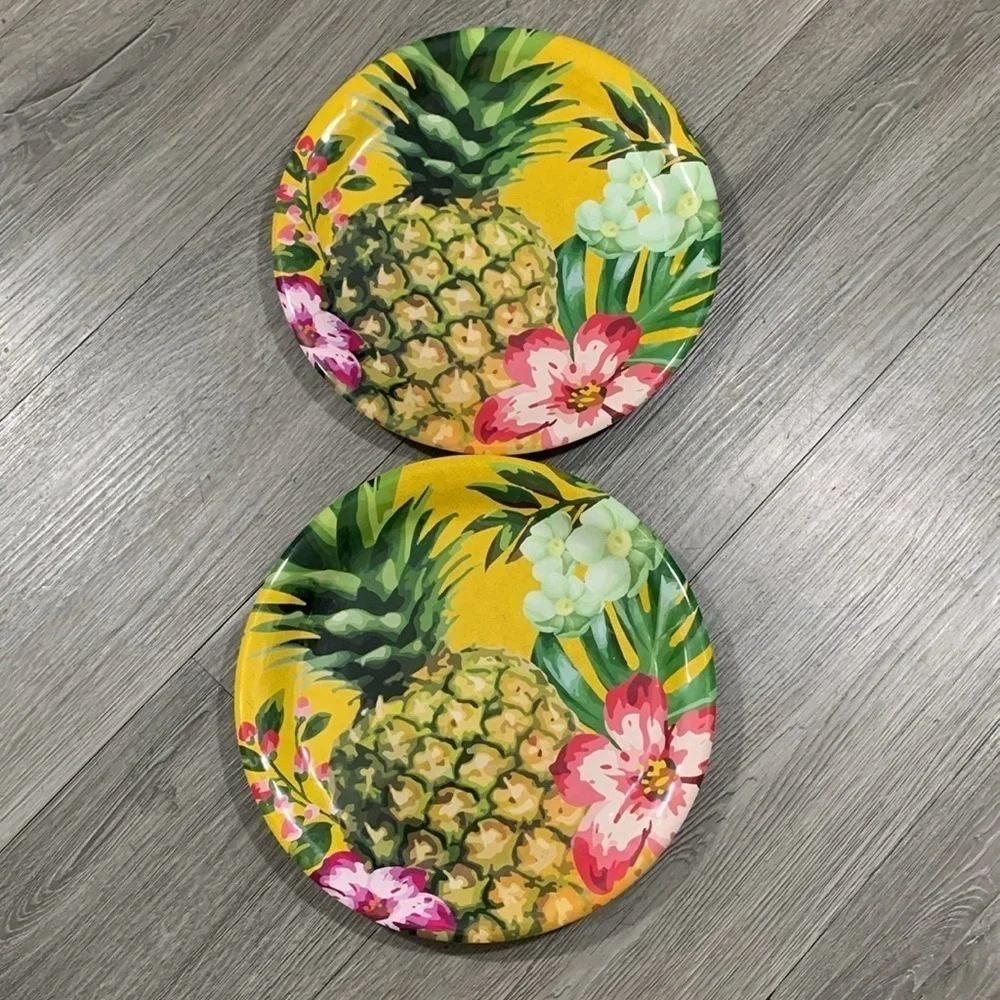 Pier 1 Imports “Tropical Pineapple” Vintage Melamine 9” Plates set of 2